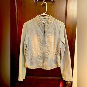 Y2K 80s 90s BONGO Fitted Zip Front Collarless Faded Denim Jacket Size Large NWT